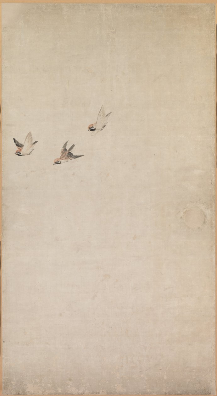 小狗，麻雀和菊花，1754-1799年。 作者 长泽玫瑰