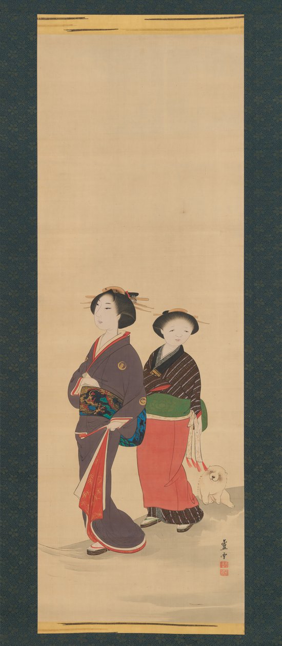 两个女人和一只小狗》，1785年前。 作者 长泽玫瑰