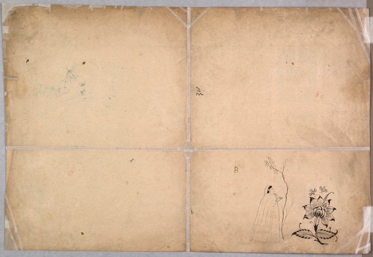 穆罕默德·沙阿（Muhammad Shah）之前在院子里打架的两只大象c。 1730-40。 作者 纳因苏克