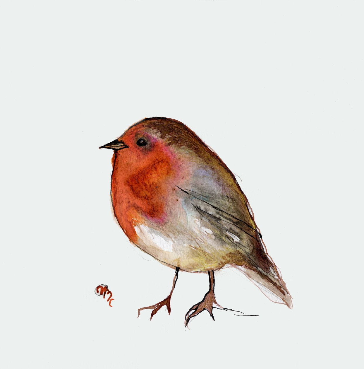 Fat Robin，2017，（墨水在纸上） 作者 南希·莫尼兹·查拉拉姆布斯
