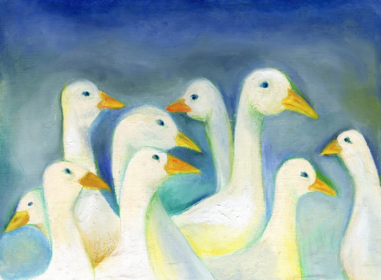 Gaggle，2012（纸上油画） 作者 南希·莫尼兹·查拉拉姆布斯