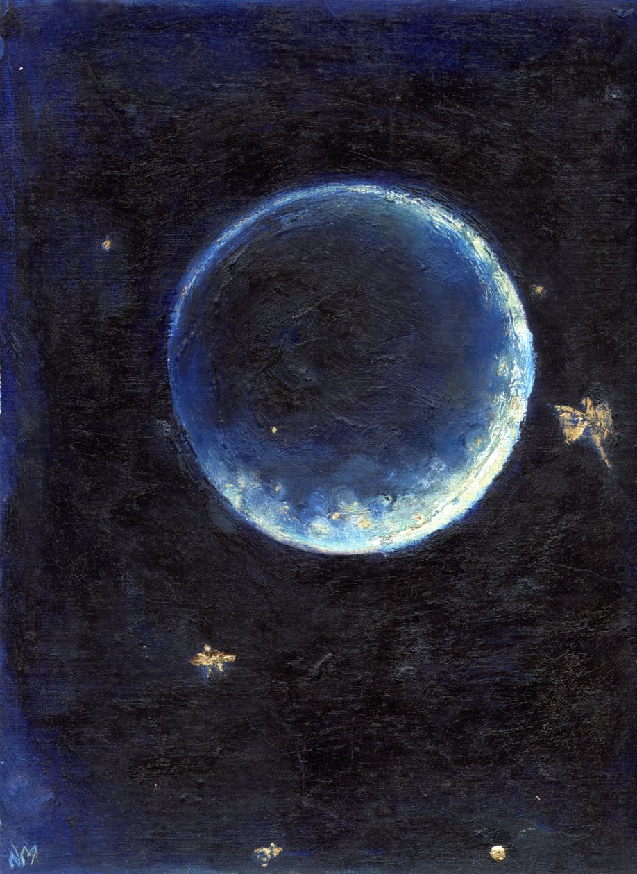 Little Lune，2014，（卡片上的油和金叶） 作者 南希·莫尼兹·查拉拉姆布斯