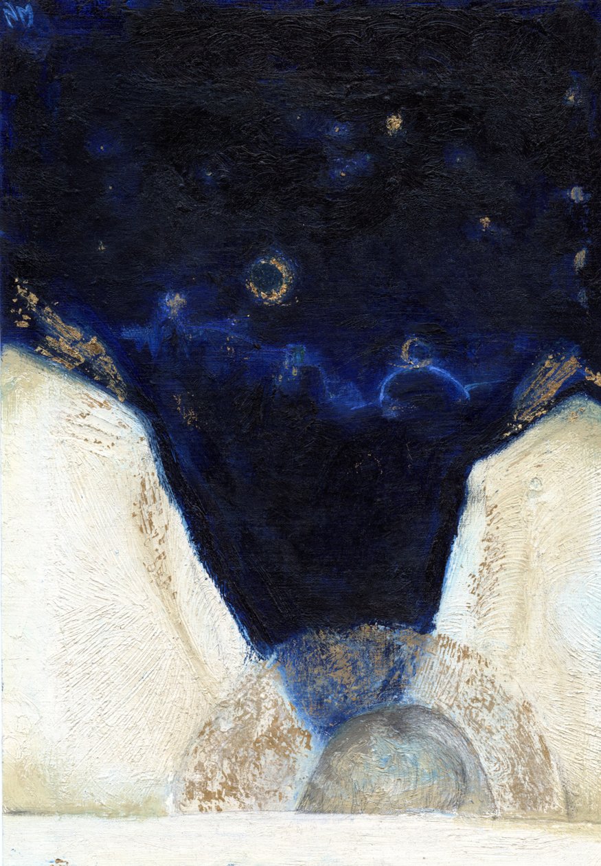 天使之夜得到了他的翅膀2013年，（卡上的油和金叶） 作者 南希·莫尼兹·查拉拉姆布斯