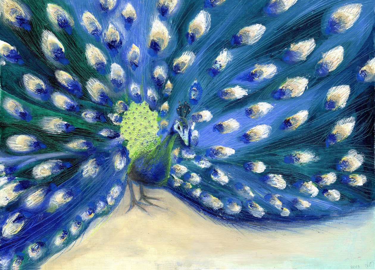 孔雀眼，2013年，（卡上的油和钻石） 作者 南希·莫尼兹·查拉拉姆布斯