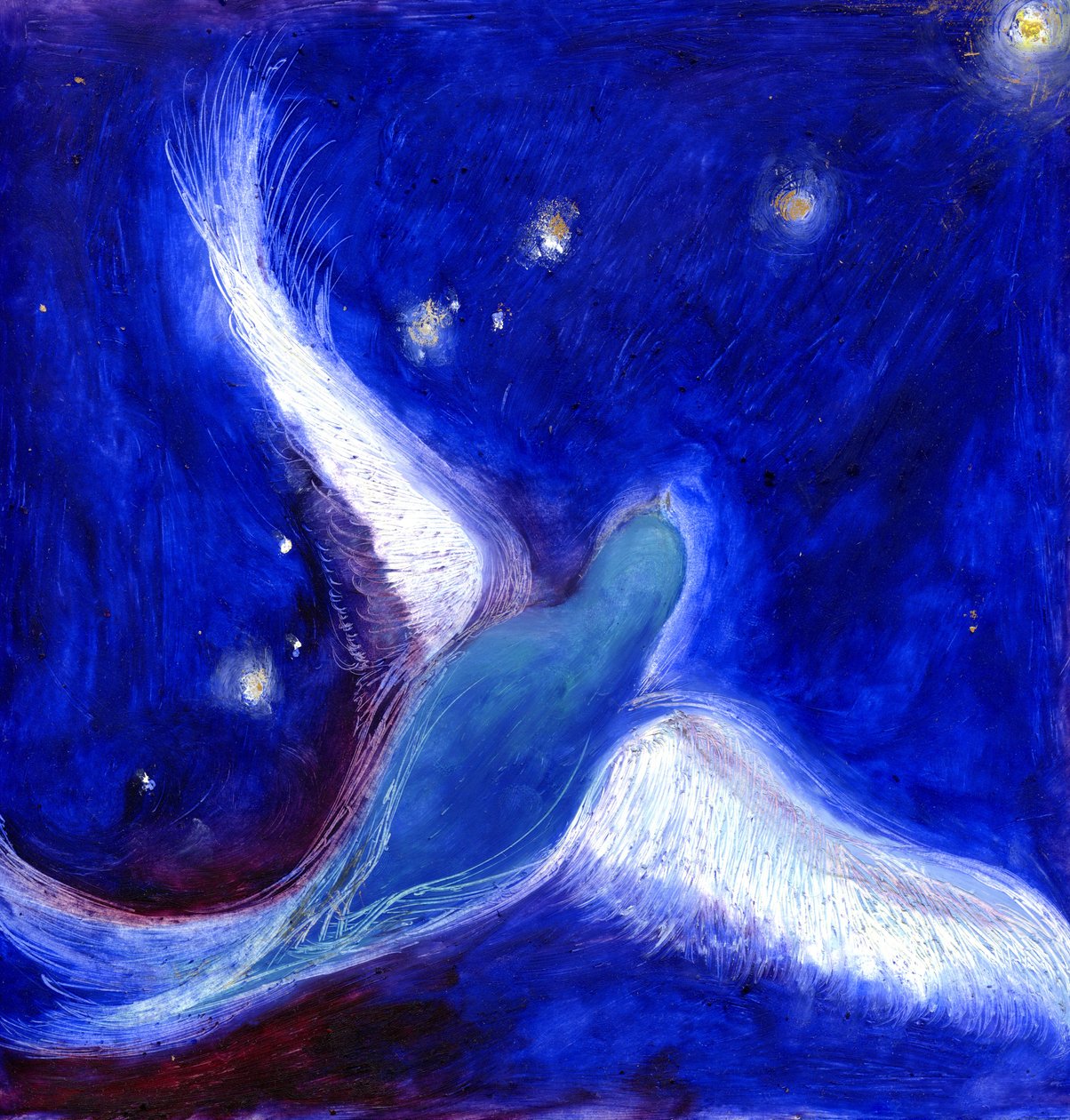 Star Bird，2012，（卡上的油和金叶） 作者 南希·莫尼兹·查拉拉姆布斯