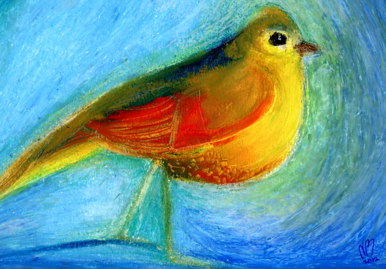 2012年的许愿鸟，（纸上油画） 作者 南希·莫尼兹·查拉拉姆布斯