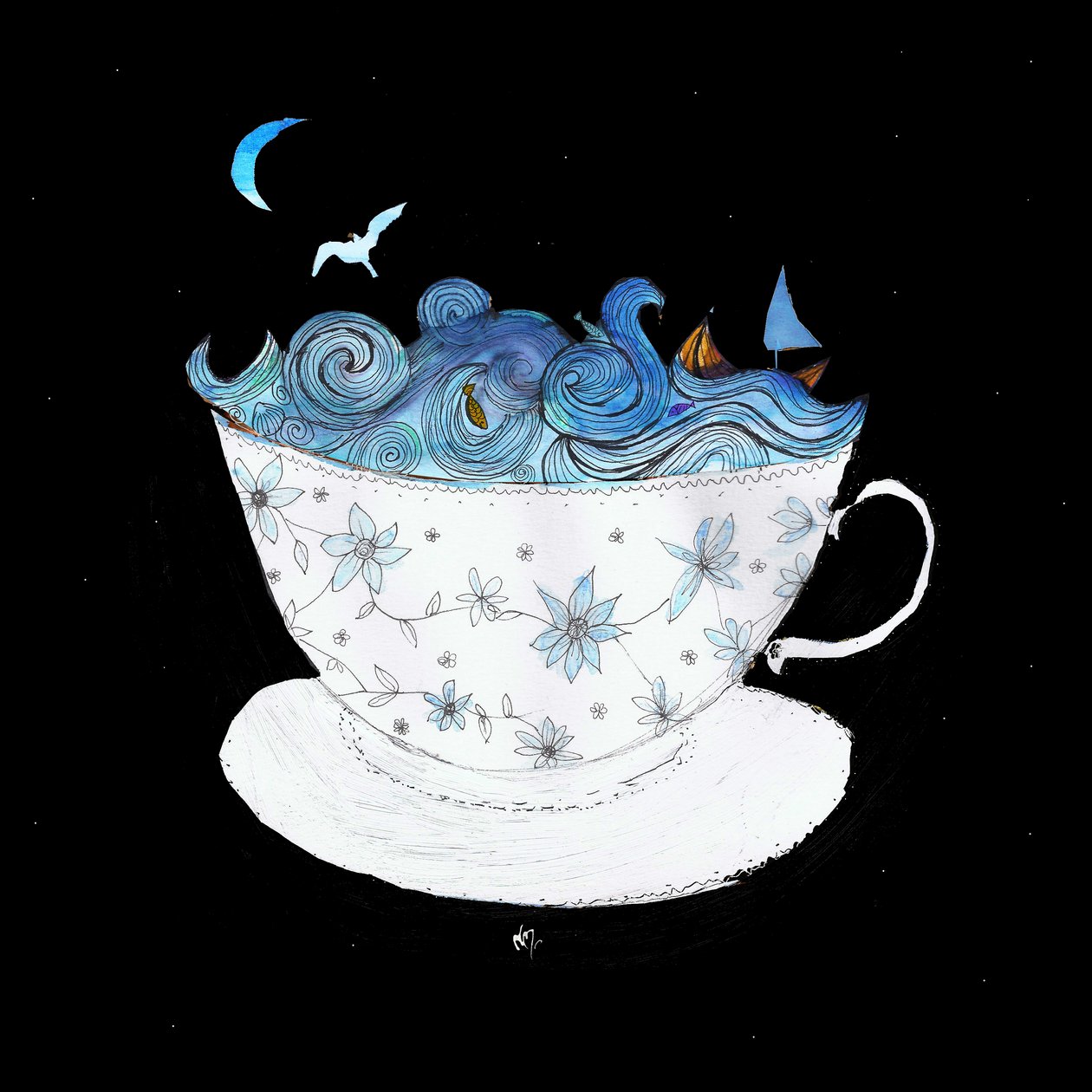 茶杯中的风暴，2020年（混合媒体）。 作者 南希·莫尼兹·查拉拉姆布斯