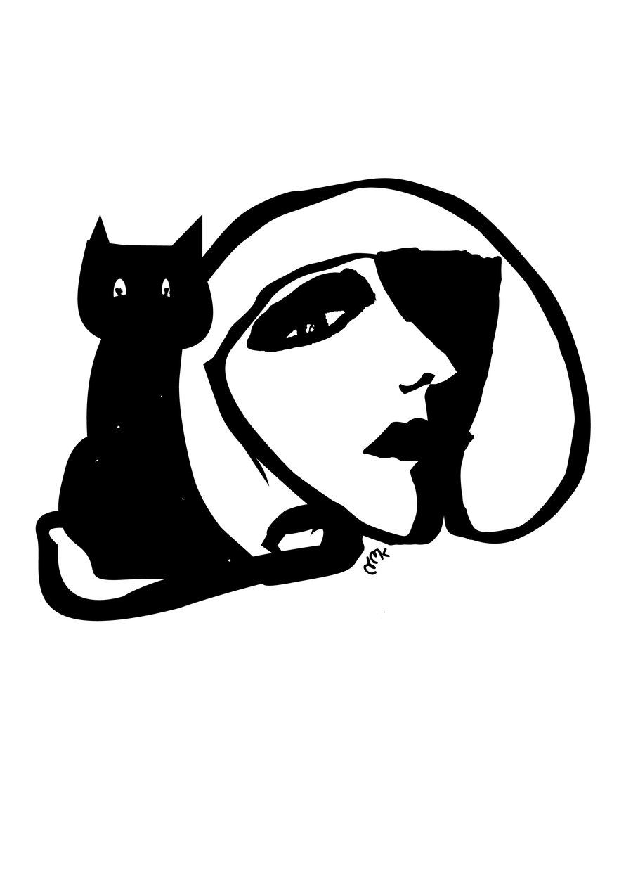 Catty Monday 猫，2021 年（印在贺卡上的墨水） 作者 南希·莫尼兹·查拉拉姆布斯