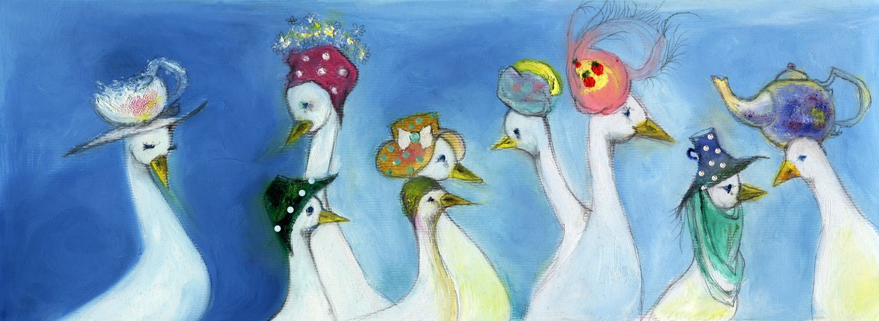 茶鸭，2015年，（油画棒和铅笔卡） 作者 南希·莫尼兹·查拉拉姆布斯