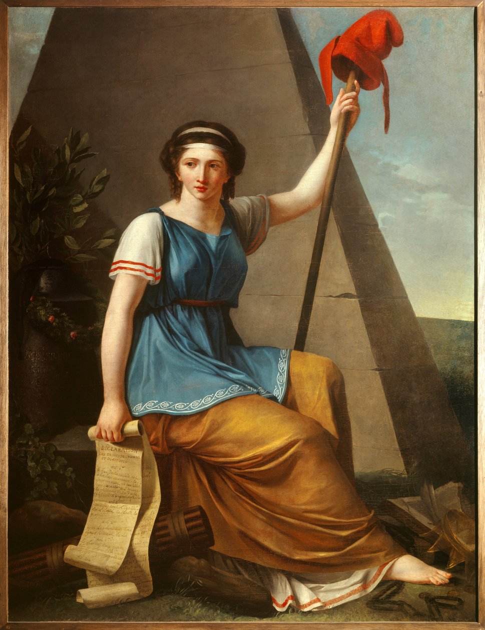 Liberte Allegorie de la Liberte 是一个戴着弗里吉亚帽子的女人。 Nanine Vallain 的绘画（活跃于 1785-1810 年之间）1794 年 1,28 x 0,97 米 作者 Nanine Vallain
