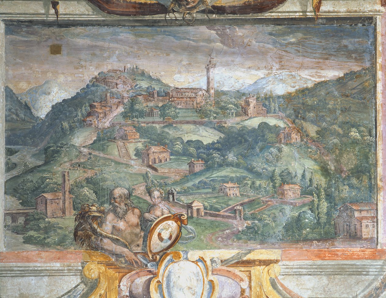 卧室，描述镇的带状装饰细节在Medici规则下，菲耶索莱，1564-75 作者 Bartolomeo Ammannati