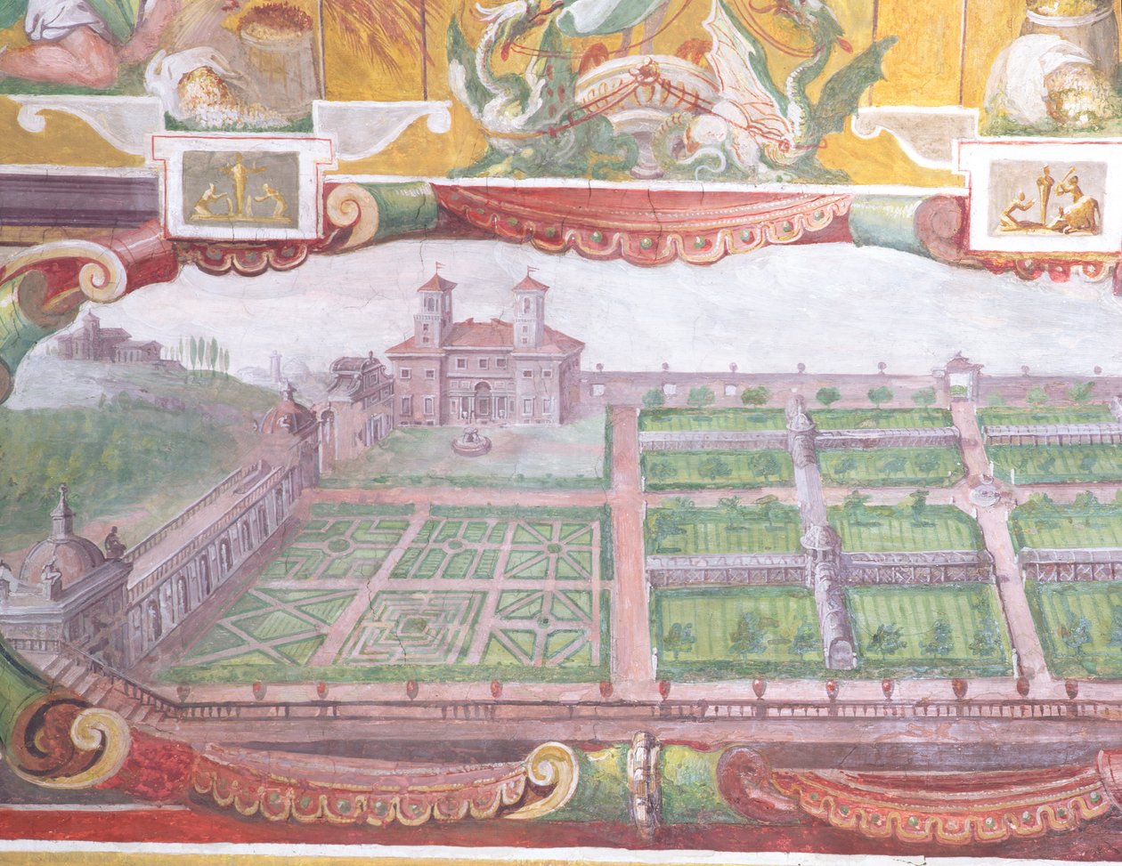 Francesco deMedici 1541-87的Studiolo研究拱形装饰的细节描绘了别墅及其花园的计划，1564-75壁画 作者 Bartolomeo Ammannati