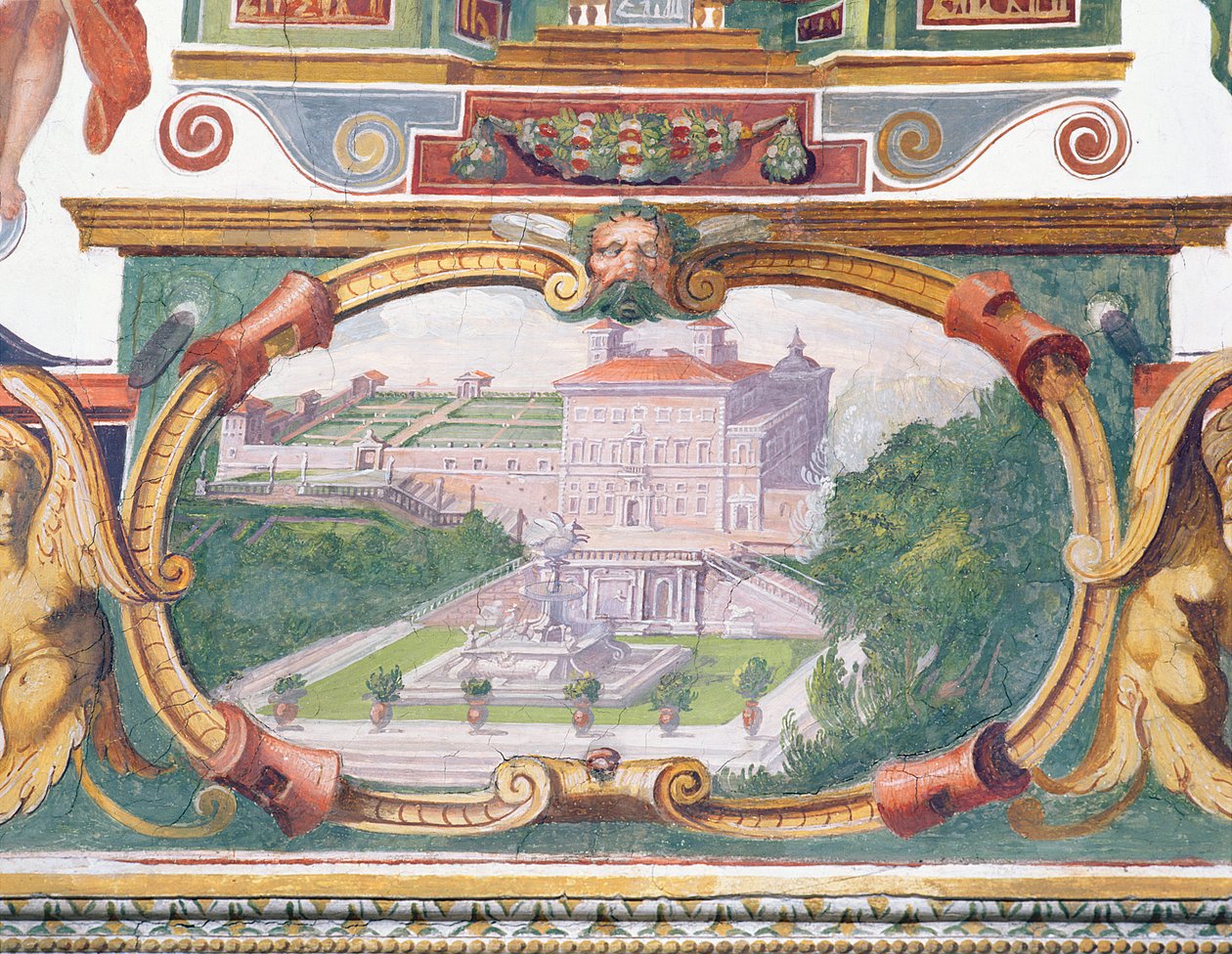 Francesco deMedici 1541-87的Studiolo研究装饰描绘其中一个Medici别墅，其花园和喷泉，1564-75壁画的细节 作者 Bartolomeo Ammannati