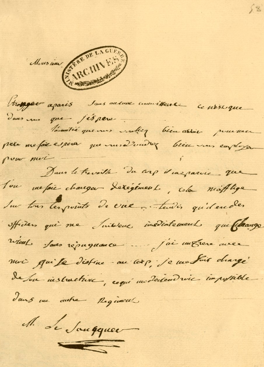 拿破仑给战争事务员勒索克的信，1791年6月3日，1921年。 作者 拿破仑·波拿巴一世