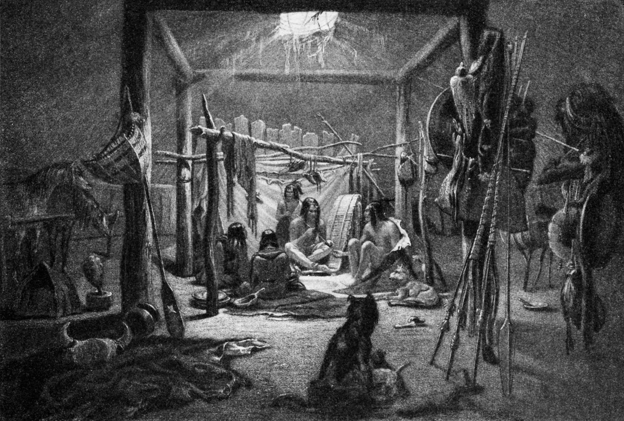 曼丹酋长的小屋--美国土著民居（内部 作者 纳西斯·埃德蒙·约瑟夫·德斯马德尔