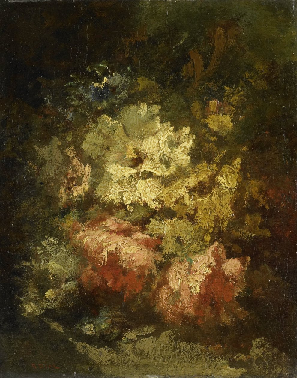白玫瑰和红玫瑰静物画 作者 Narcisse Virgile Diaz de laPeña
