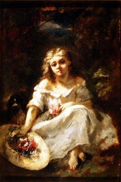 女孩与花 作者 Narcisse Virgile Diaz de laPeña