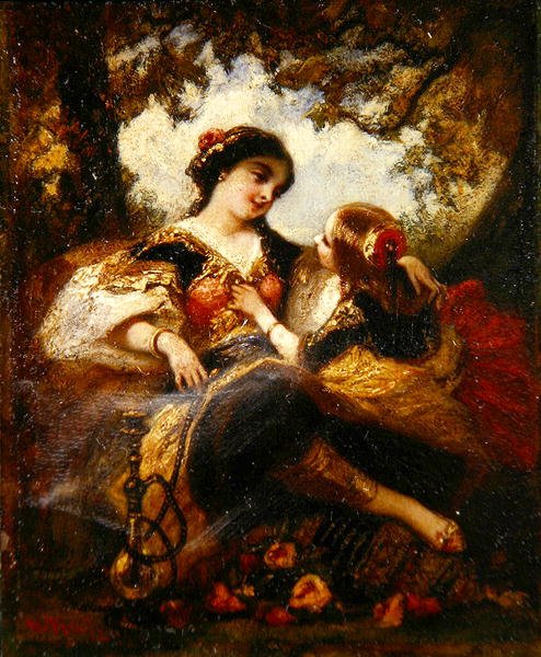 土耳其母亲和孩子，约1844-60（油画，构图板）。 作者 Narcisse Virgile Diaz de laPeña