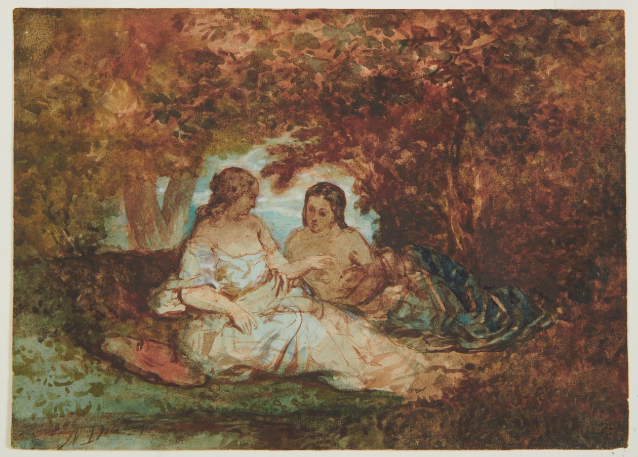 林地场景，约 1830-50（纸上钢笔、墨水、水彩和油彩） 作者 Narcisse Virgile Diaz de laPeña