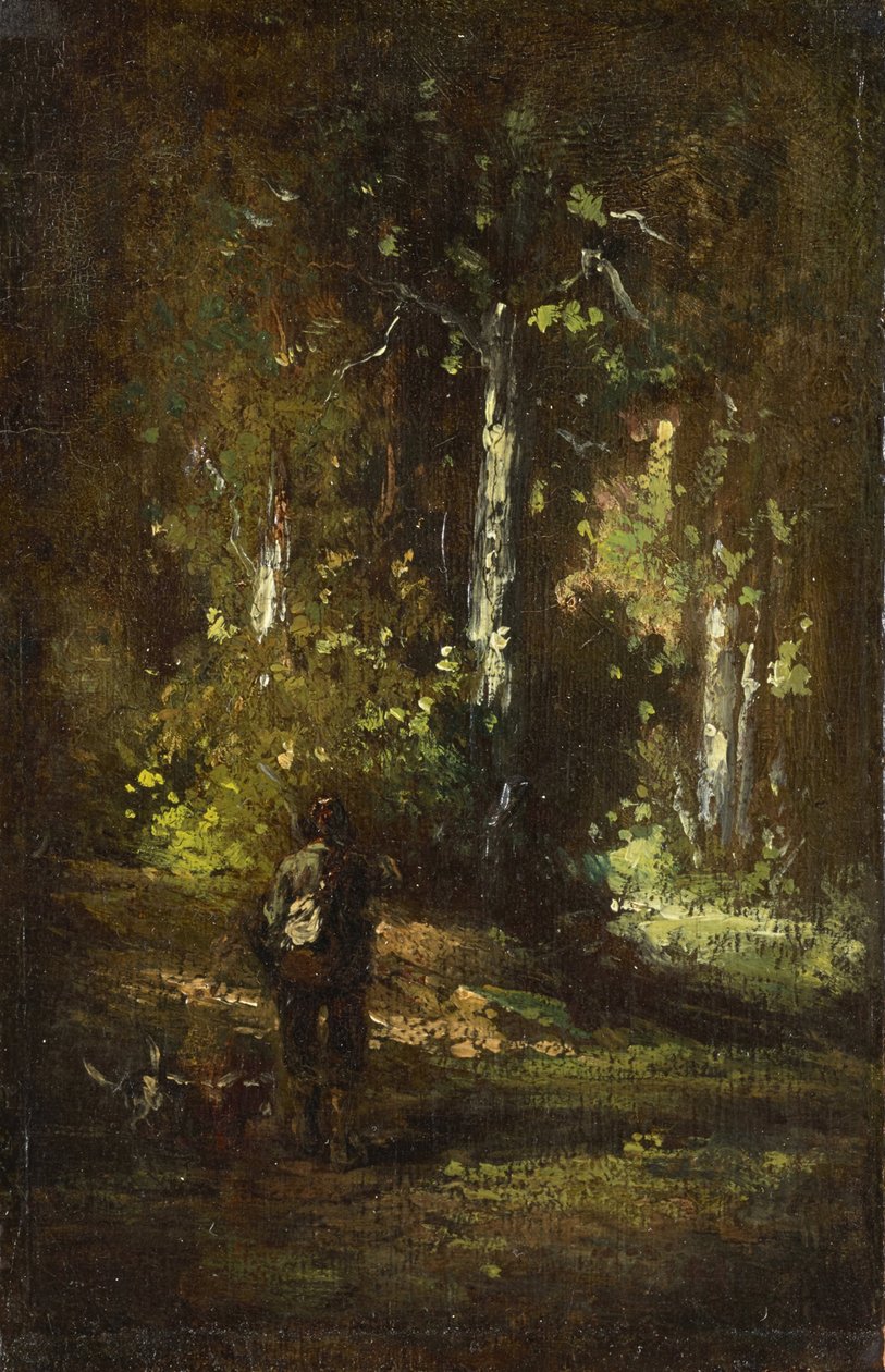 森林内景与猎人 作者 Narcisse Virgilio Diaz de la Peña，亚历山大·加布里埃尔·德坎普斯
