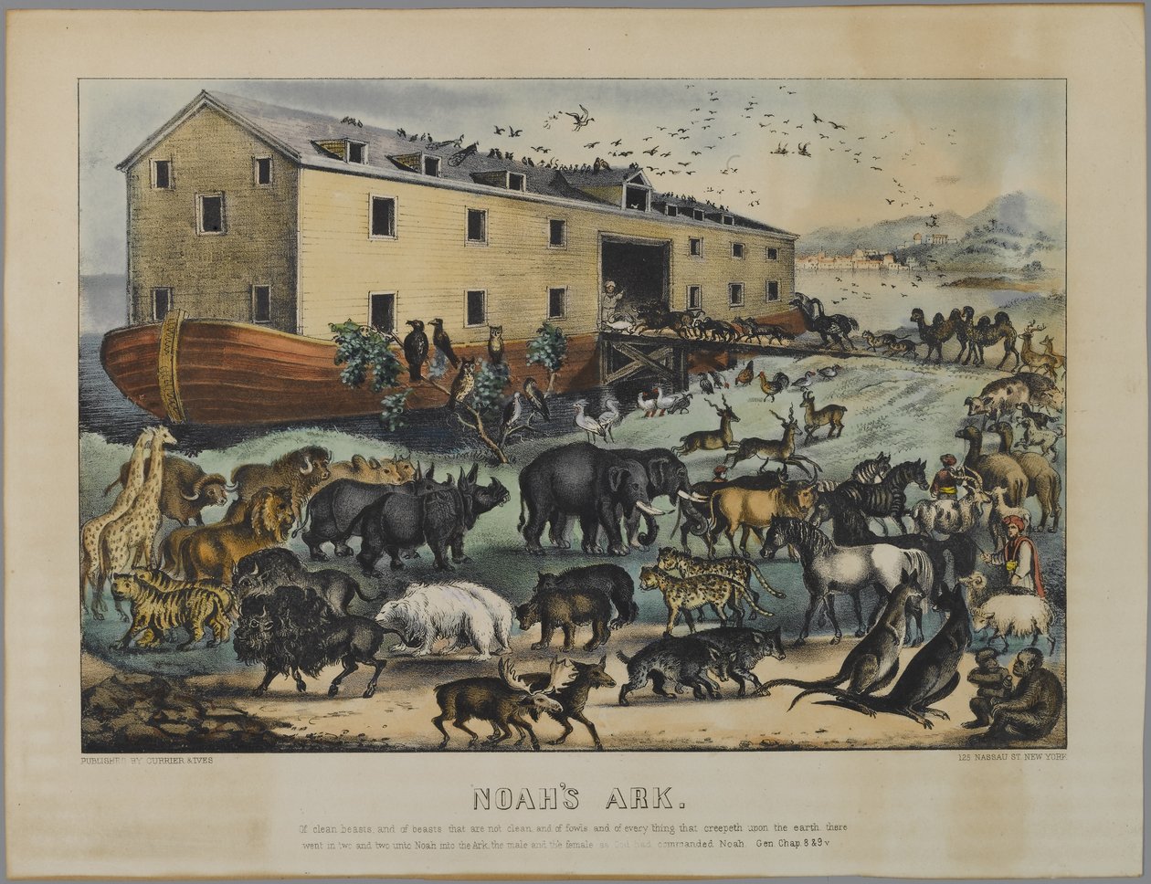 Noahs Ark（手工彩色光刻） 作者 纳撒尼尔·卡里尔（Nathaniel Currier）