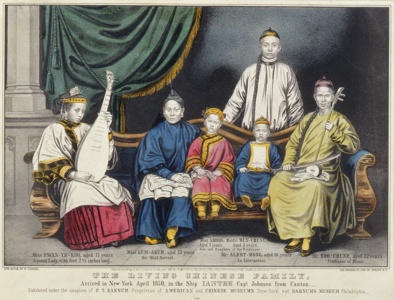 海报广告“活着的中国家庭”，1850年 作者 纳撒尼尔·卡里尔（Nathaniel Currier）