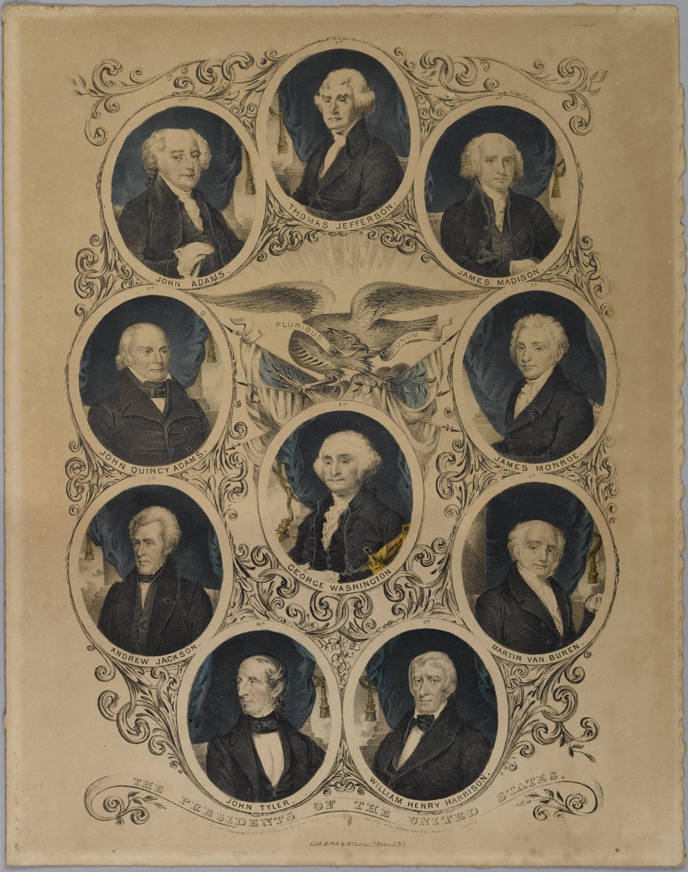 美国总统，1844年（手工彩色光刻） 作者 纳撒尼尔·卡里尔（Nathaniel Currier）