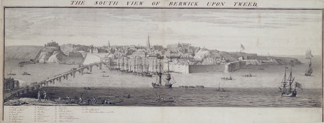 Berwick On Tweed的南视图，c.1743-45（笔和墨水在纸上洗） 作者 纳撒尼尔（Nathaniel）和塞缪尔·巴克（Samuel Buck）