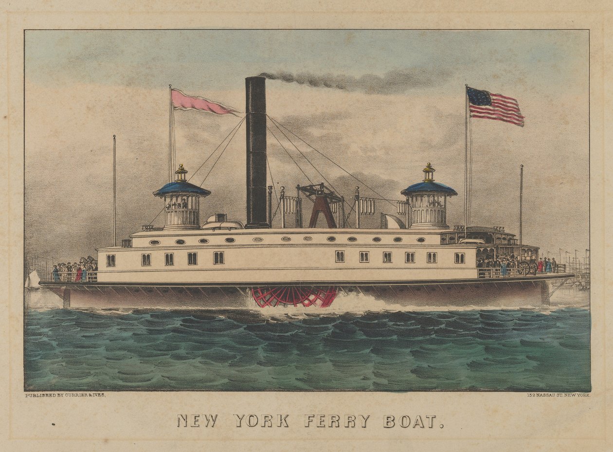 New York Ferry Boat, ca. 1860-65., ca. 1860-65.创作人：Nathaniel Currier, James Merritt Ives, Currier and Ives. 作者 库里尔和艾夫斯