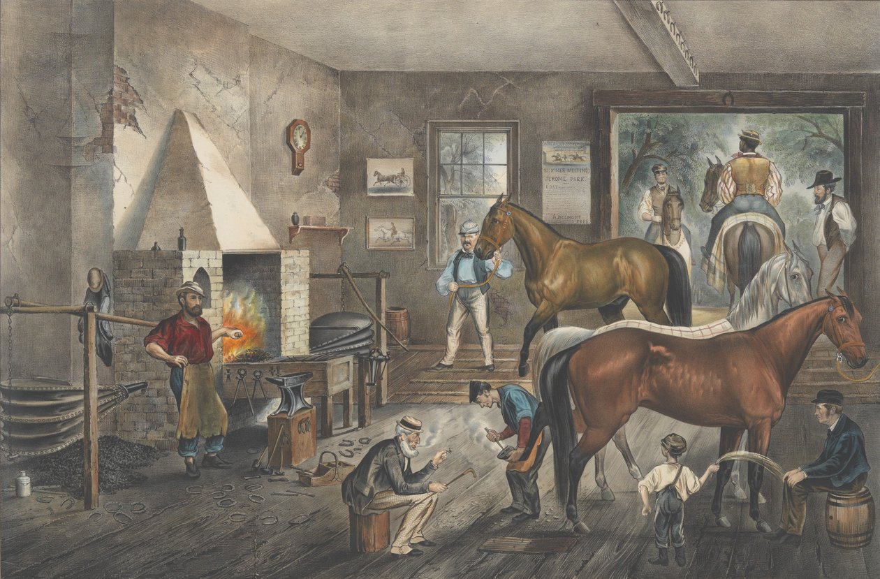 锻造厂的小车裂缝，1869., 1869.创作者：Nathaniel Currier, James Merritt Ives, Currier and Ives. 作者 库里尔和艾夫斯