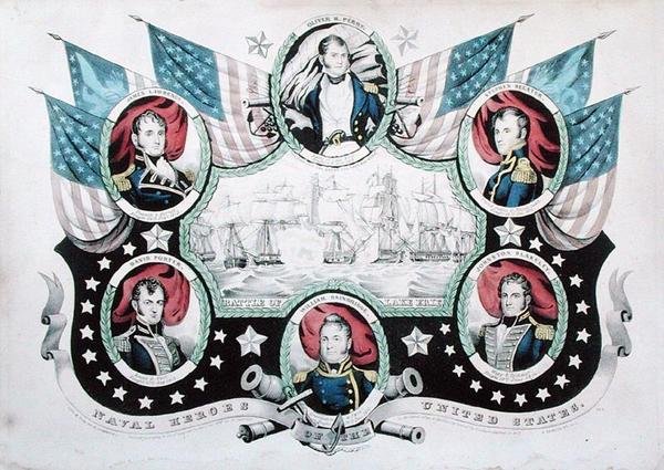 伊利湖战役与美国海军英雄的画像 作者 纳撒尼尔·卡里尔（Nathaniel Currier）