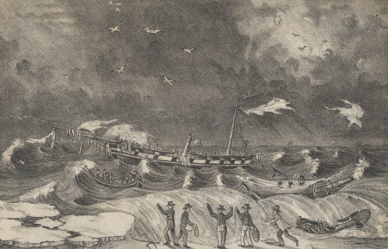 1837年1月2日，墨西哥号在亨普斯特德海滩的可怕失事，1848-56。 作者 纳撒尼尔·卡里尔（Nathaniel Currier）