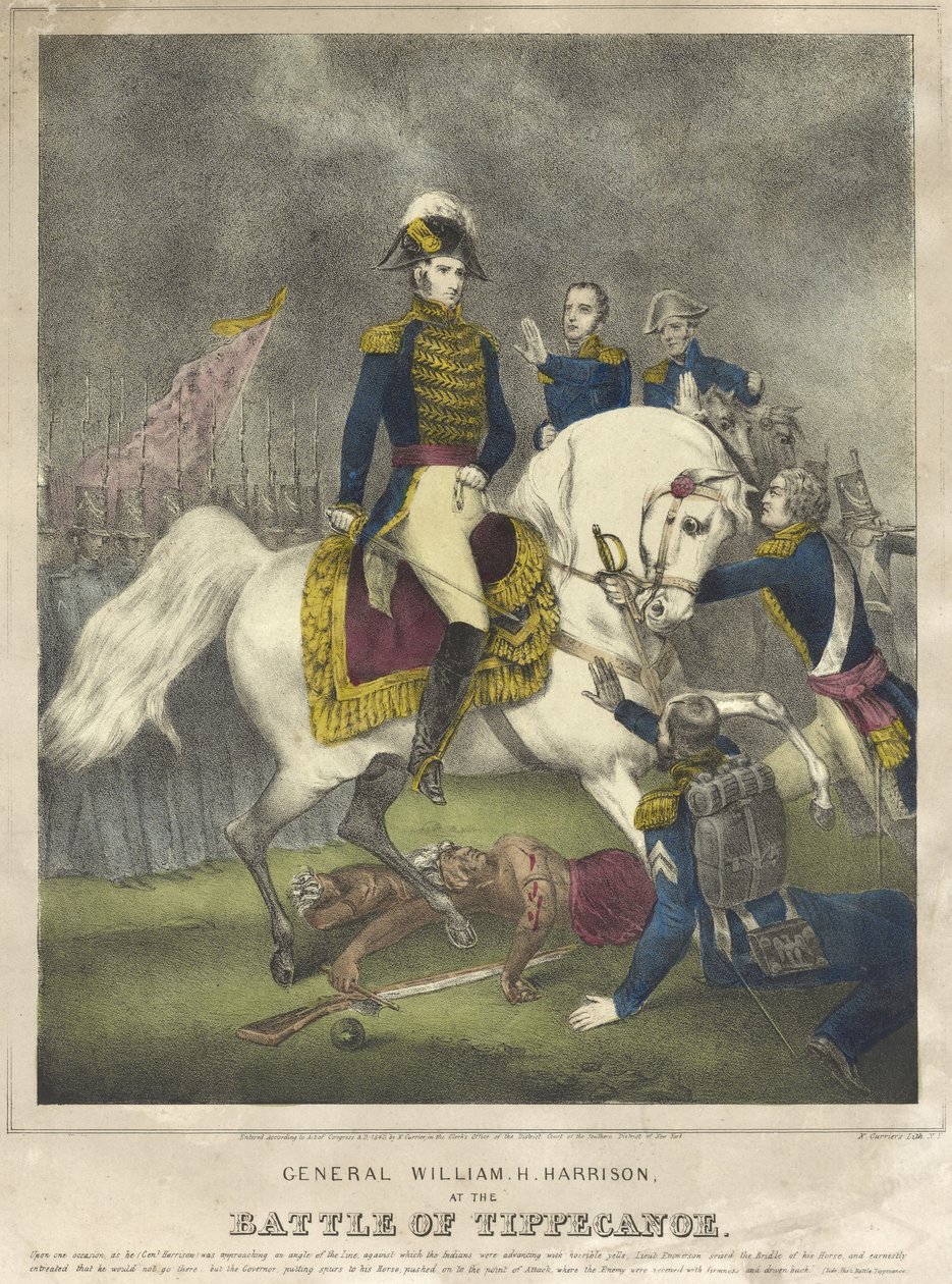 威廉·哈里森将军在Tippecanoe战役，酒吧。 1840 作者 纳撒尼尔·卡里尔（Nathaniel Currier）