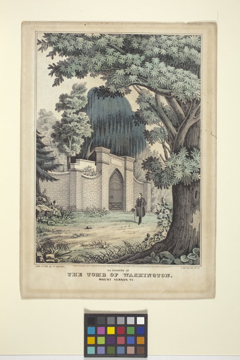 拉法耶特在华盛顿墓前（手绘彩色石版画） 作者 纳撒尼尔·卡里尔（Nathaniel Currier）