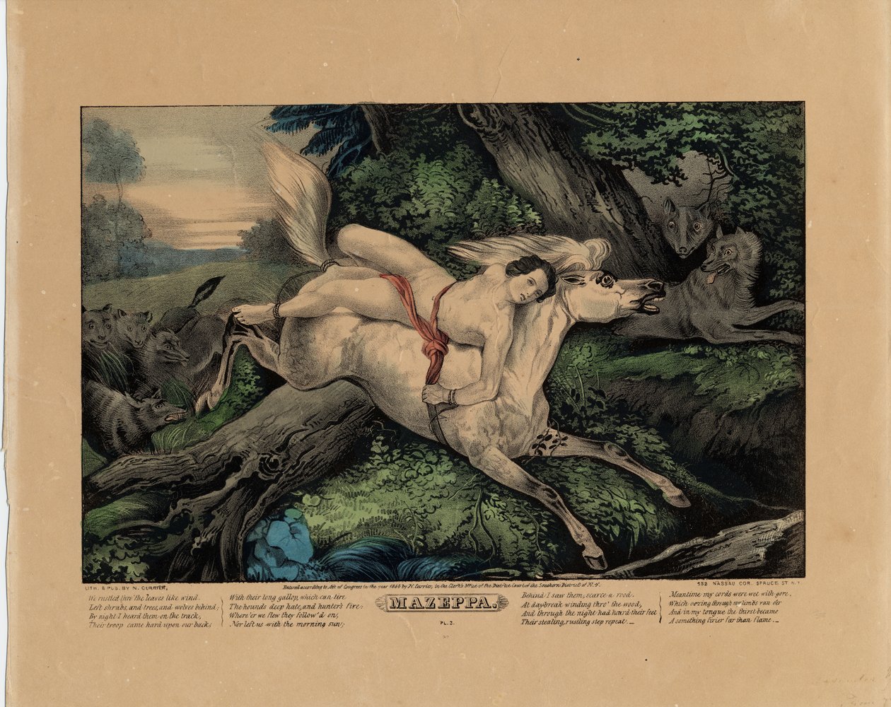 Mazeppa，1846年（四个板块中的两个，另见331977,331978和331980） 作者 纳撒尼尔·卡里尔（Nathaniel Currier）