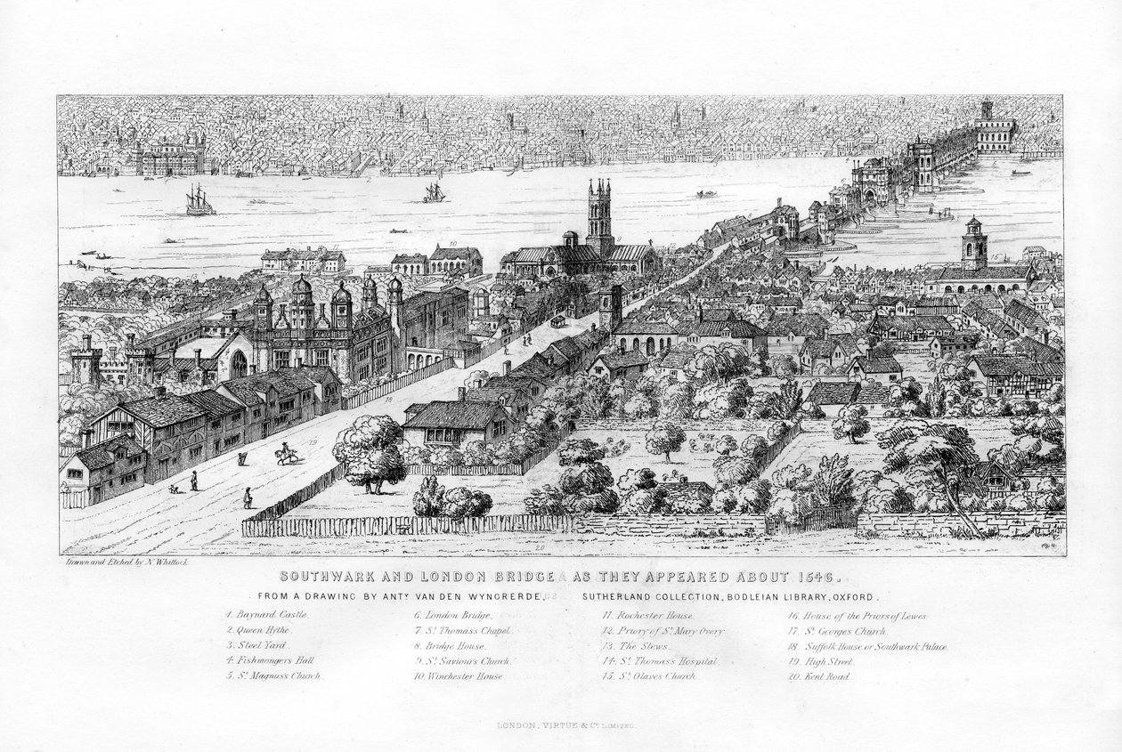 约在1546年左右（约1860年）出现的Southwark和伦敦桥。 作者 纳撒尼尔·惠特克