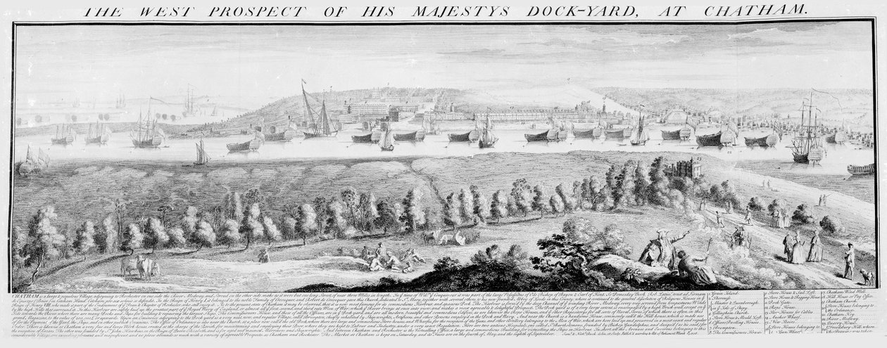 1738年在查塔姆的Majestys Dock-Yard的西部展望 作者 纳撒尼尔（Nathaniel）和塞缪尔·巴克（Samuel Buck）