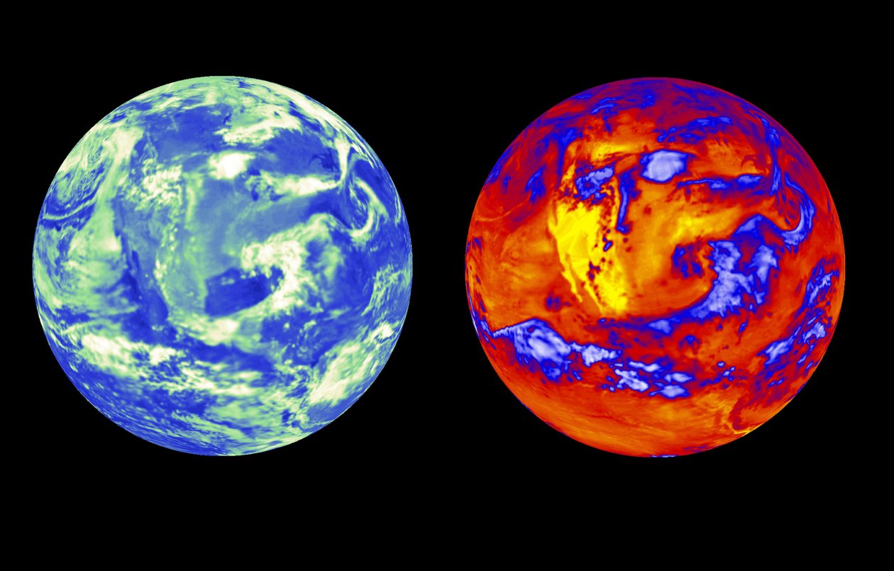 CERES Aqua数据显示2002年6月22日离开地球的出热量和反射阳光量。美国位于中心位置。图片来源：NASA。科学 作者 国家航空航天局国家航空航天局