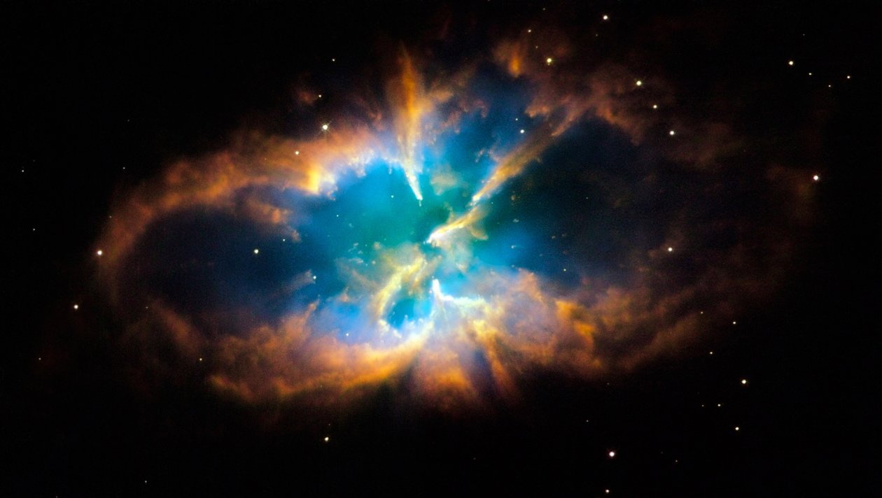行星状星云NGC 2818位于Pyxis南部星座（指南针）。当一颗恒星在核f耗尽后将其外层脱落到太空中时，产生了发光层和气体壳 作者 国家航空航天局国家航空航天局
