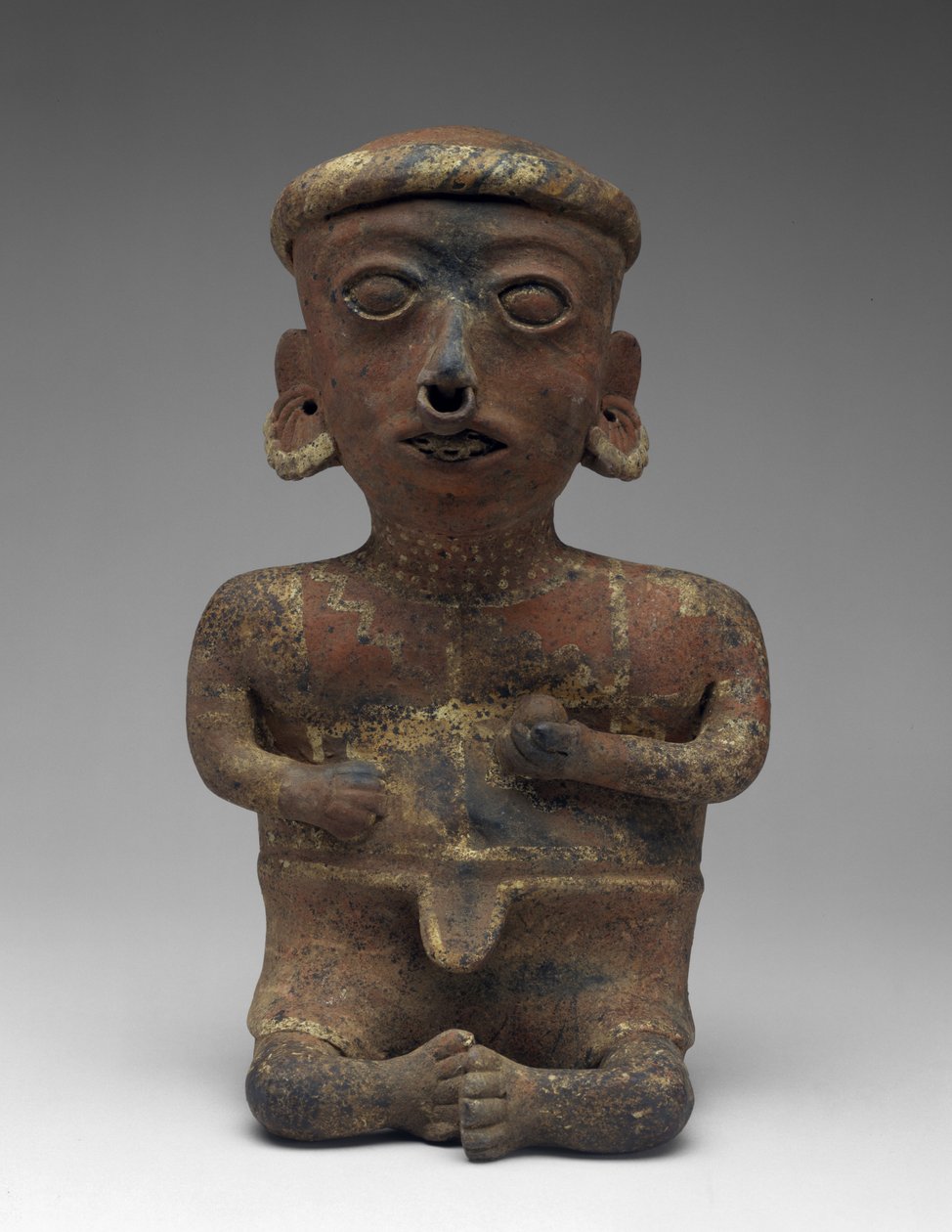 男性人物，坐姿夫妇的一部分，公元前 300 年至公元 300 年（陶器，带滑片） 作者 纳亚里特纳亚里特