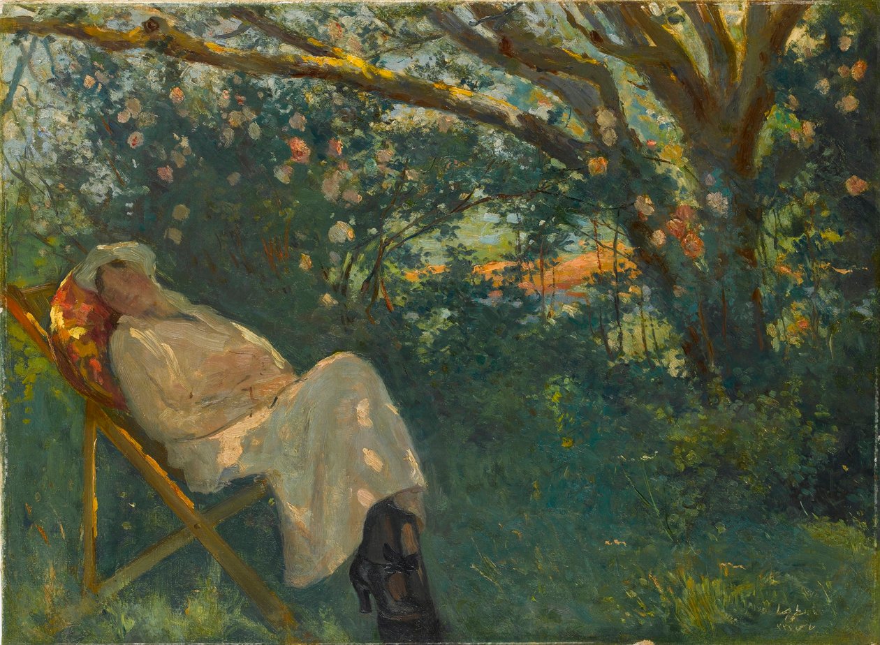 《躺椅上的粉红女郎》（躺椅上的粉红女郎） Nazmi Ziya Gueran (1881-1937) 绘画 - 1904 年 - 布面油画 尺寸 54x73 厘米 Sakip Sabanci 博物馆，伊斯坦布尔 作者 娜兹米·兹亚·古兰