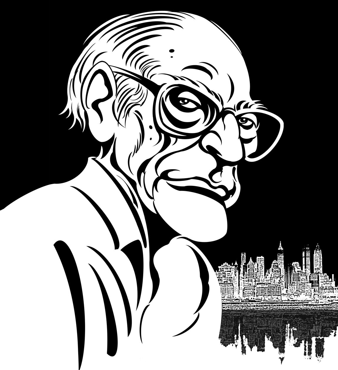 亚瑟米勒，美国剧作家（1915-2005）;黑白漫画 作者 尼尔·奥斯本