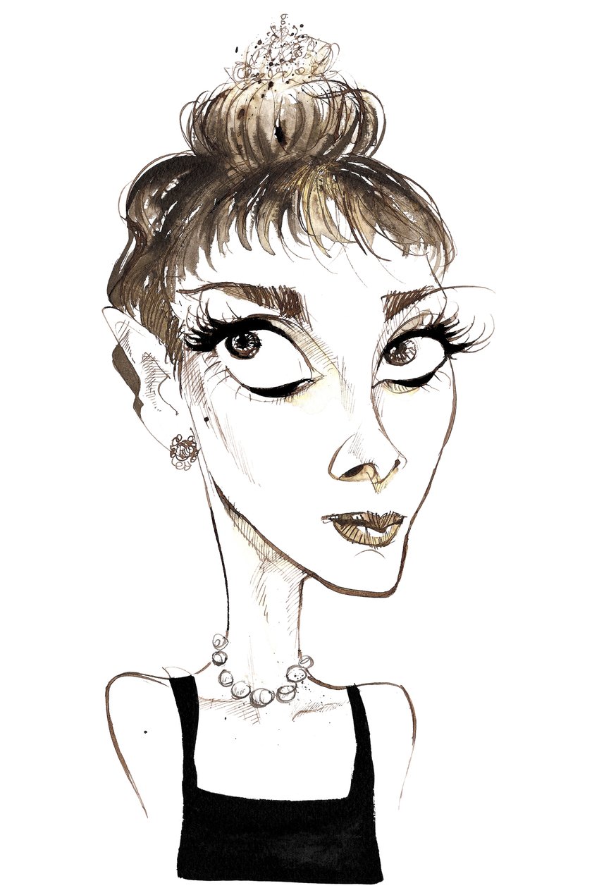 奥黛丽·赫本（1929-1993）比利时出生的女演员，色彩讽刺作品，作为Holly Golightly，来自1961年的电影早餐在Tiffanys（由Blake Edwards执导） 作者 尼尔·奥斯本