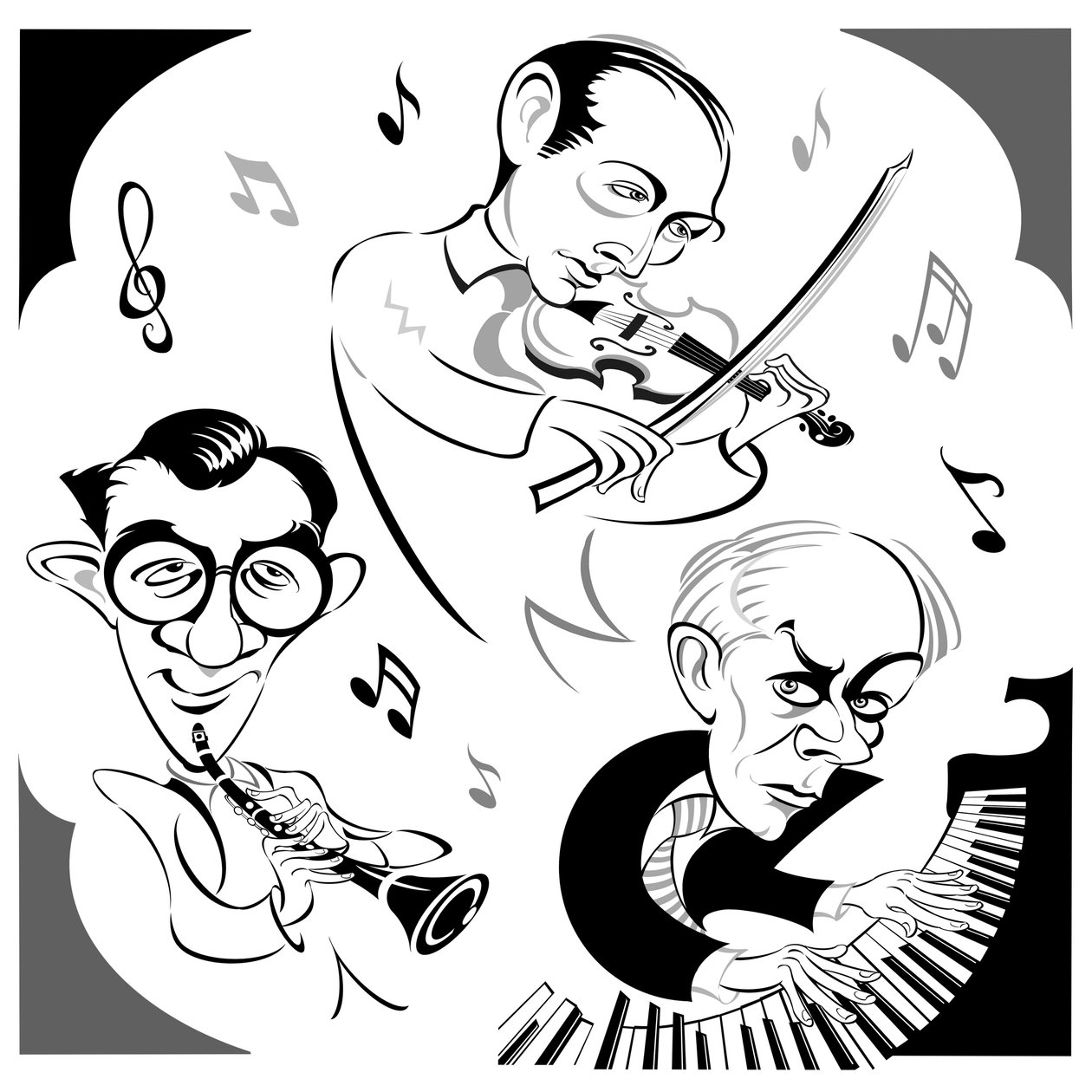 钢琴上的Bela Bartok，美国单簧管演奏家Benny Goodman（1909-86）和匈牙利小提琴家Joseph Szigeti（1892-1973），三人组合于1940年首次拍摄对比 - 一个室内派 作者 尼尔·奥斯本