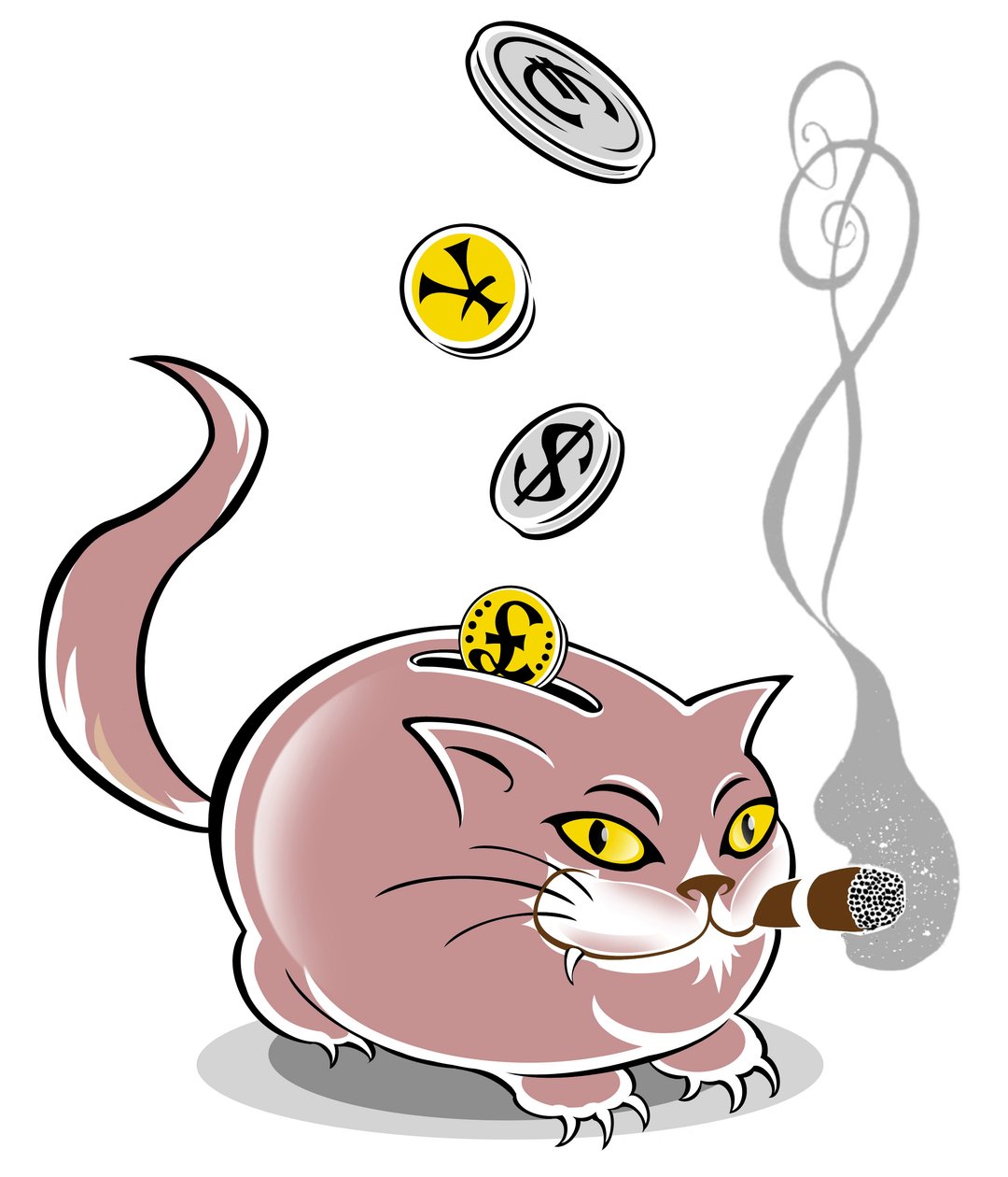 肥胖猫存钱罐 - 金融危机的寓言的例证 作者 尼尔·奥斯本