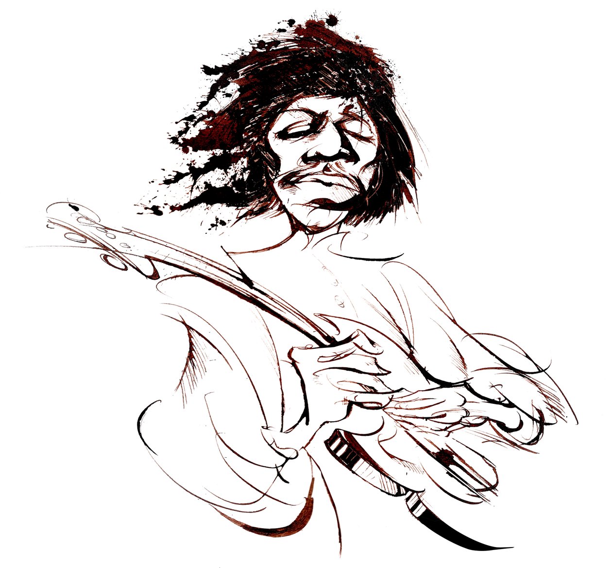 Jimi Hendrix，美国吉他手（1942-70），棕褐色系列漫画 作者 尼尔·奥斯本