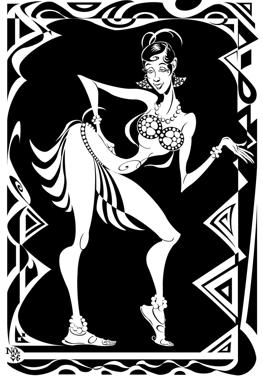 Josephine Baker，美国舞蹈家和歌手（1906-75），bw漫画与曲折边界，2006年由Neale Osborne 作者 尼尔·奥斯本