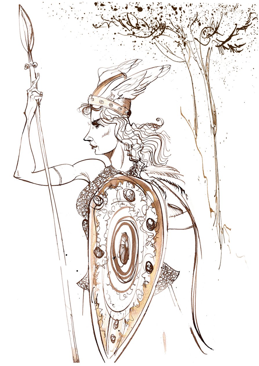 Kirsten Flagstad饰演Brünnhilde，来自歌剧DieWalküre，来自Richard Wagner（德国作曲家1813-83）;棕褐色漫画 作者 尼尔·奥斯本