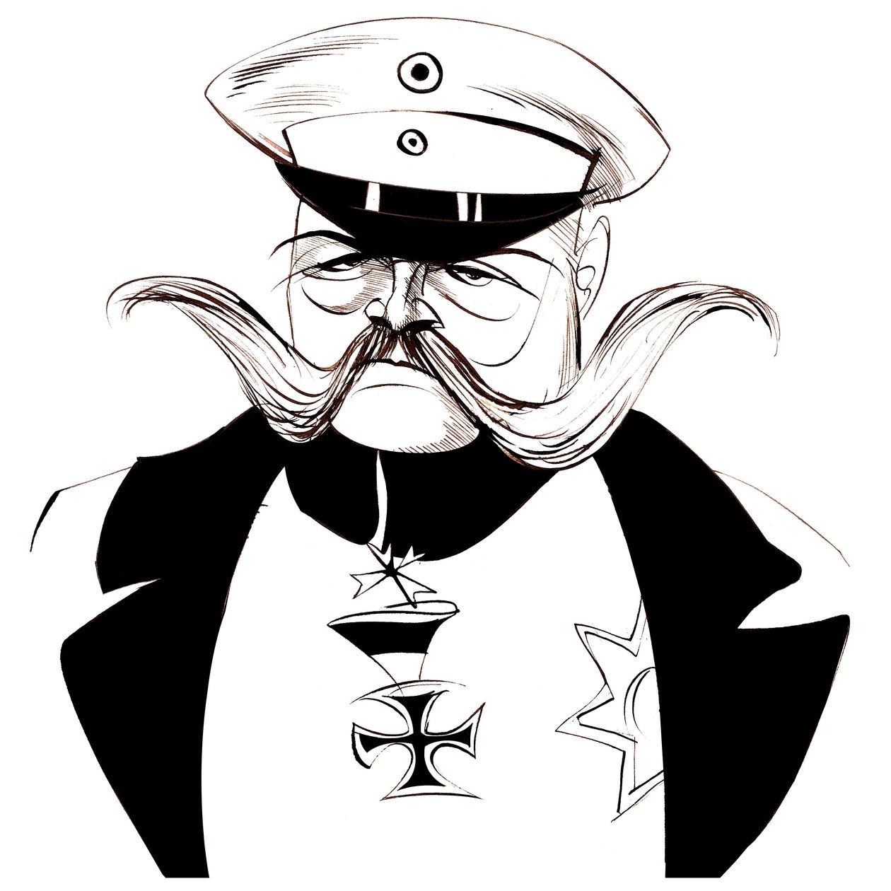 Paul von Hindenburg  - 波兰出生的德国将军和总统（1847-1934）;黑白漫画 作者 尼尔·奥斯本