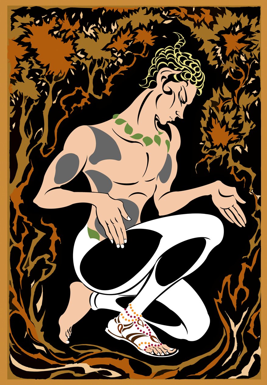 Vaslav Nijinsky，由德布西，俄罗斯舞蹈家和编舞家（1890-1950）担任LApres-midi dun faune的牧神，上面的彩色海报版本，2004年由Neale Osborne 作者 尼尔·奥斯本